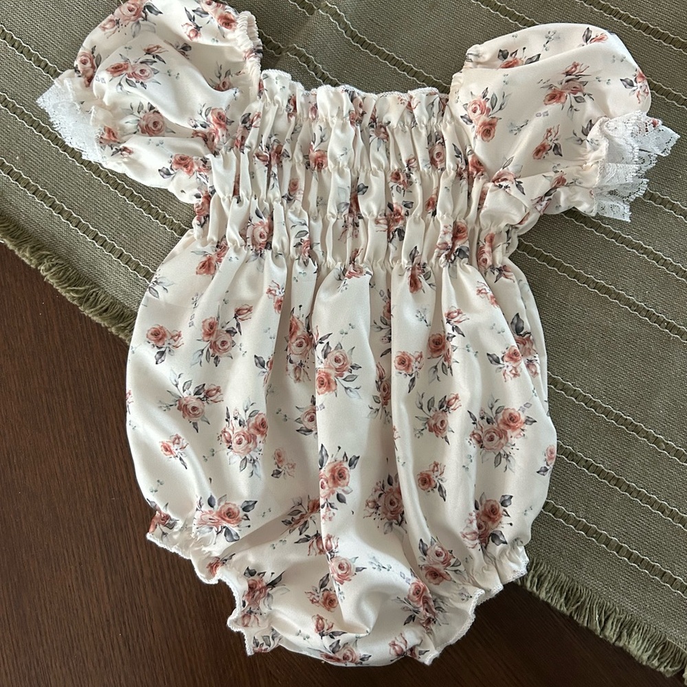 Floral Baby Romper in Cream with Pink Roses
